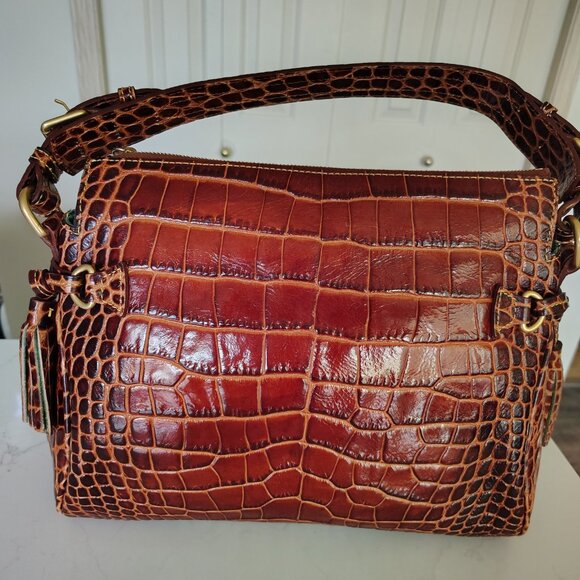 Dooney and Bourke Florentine Collection Satchel - Brown Leather Alligator Print - Picture 2 of 10